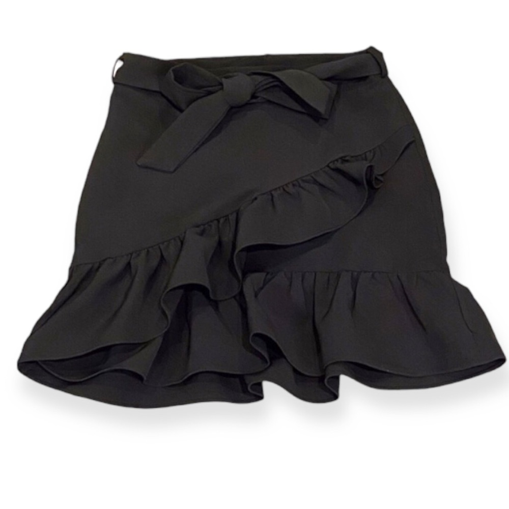 Bardot Black Mini Skirt with Ruffle Detail